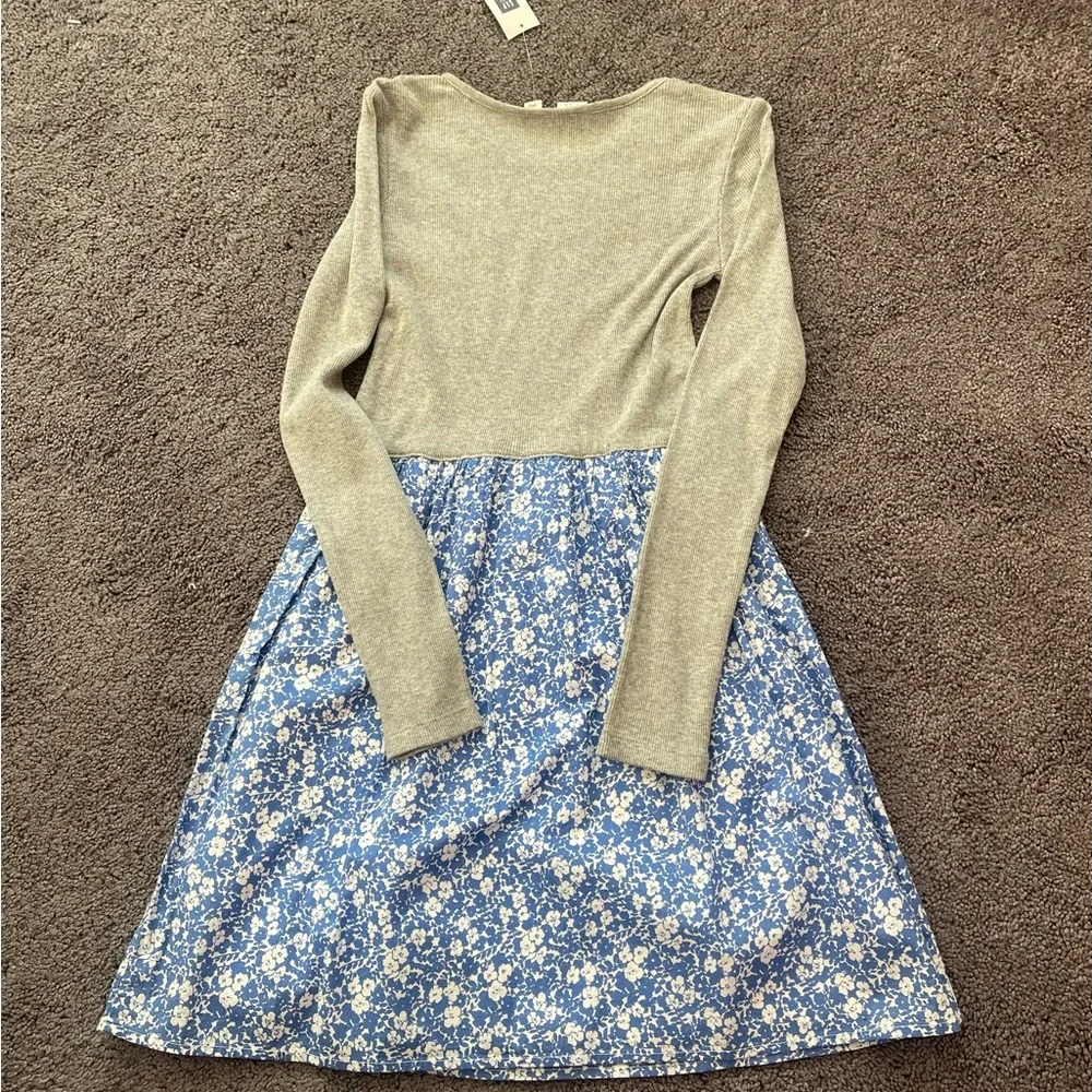 Gap Kids Girls Knit/Woven Dress, Grey Thermal Top Blue Floral Bottom Size 10 NEW